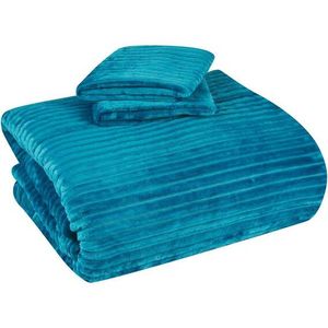Always Home Ribbed Flannel Comforter Set Q, Teal, 100% Polyester