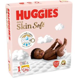 Huggies Skinsoft Jp Size1 96's, Gold Nappies