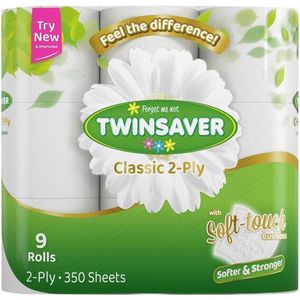 Twinsaver 2 Ply Toilet Rolls 9 Pack, White