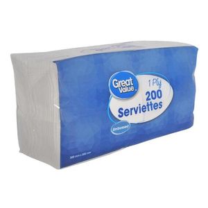 Great Value 1 Ply Serviettes 200 Soft Pack, White