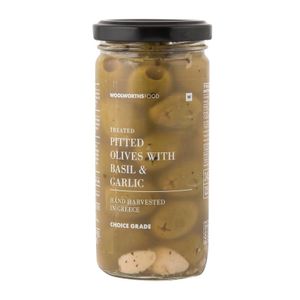 Pitted Green Olives with Basil and Garlic 245 g