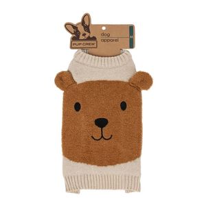 PUP CREW Dog Apparel Tan Bear Face Sweater Medium