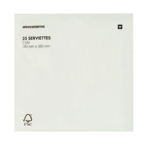 2-Ply Plain White Dinner Serviettes 25 pk