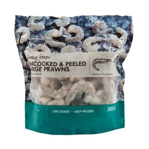 Freshly Frozen Uncooked & Peeled Large Prawns 500 g
