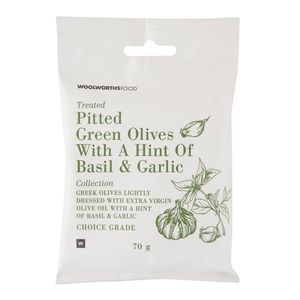 Pitted Green Olives with Basil and Garlic 70 g