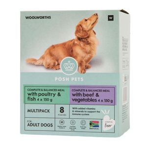 Posh Pets Complete and Balanced Meal Pouches with Poultry and Fish and Beef and Vegetables 8 x 150 g