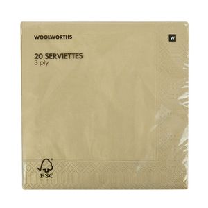 3 Ply Plain Gold Serviettes 20 pk