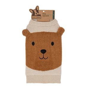 PUP CREW Dog Apparel Tan Bear Face Sweater Large