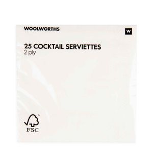 2 Ply Plain Cocktail Serviettes 25 pk