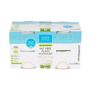 Greek Style Fat Free Plain Yoghurt 4 x 150 g
