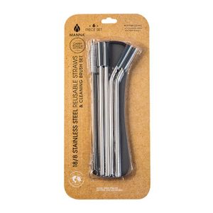 Manna Grey Stainless Steel Reusable Straw Set 6 Pcs