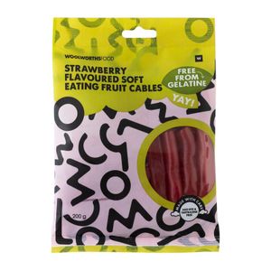 Gelatine Free Strawberry Flavoured Soft Eating Fruit Cables 200 g