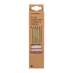 12 Tall Gold Candles and Holders