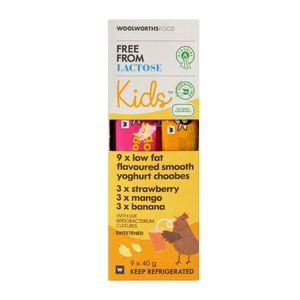 Kids? Ayrshire Lactose Free Low Fat Smooth Yoghurt Choobes 9 x 40 g
