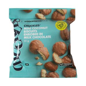 CHUCKLES? Coconut Biscuits Enrobed in Milk Chocolate 30 g