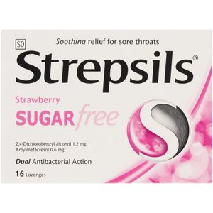 Strepsils Sugar Free Strawberry Flavoured Throat Lozenges 16 Pcs