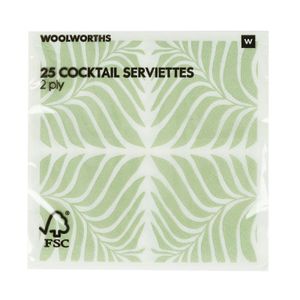 2 Ply Green Palm Leaf Cocktail Serviettes 25 pk
