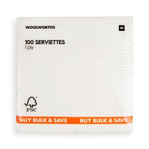 1 Ply Everyday White Serviettes 100 pk