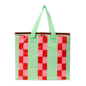 Large Red and Pink Mint Check Cooler Bag