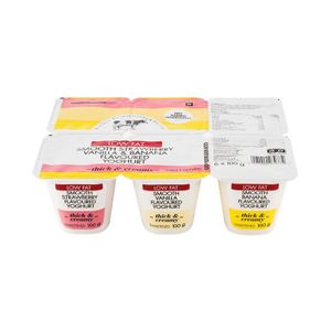 Low Fat Smooth Strawberry,Vanilla, Banana Yoghurt 6 x 100 g