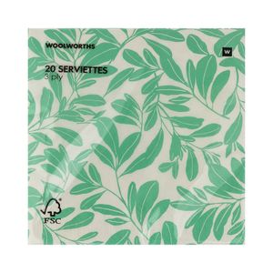 3 Ply Green Foliage Serviettes 20 pk
