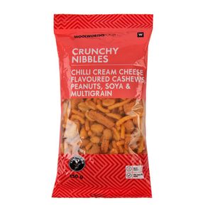 Chilli Cream Cheese Flavoured Cashews, Peanuts, Soya and Multigrain Crunchy Nibbles 150 g