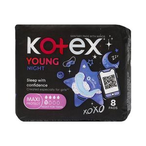 Kotex Young Maxi Protect Night Sanitary Pads with Wings 8 pk
