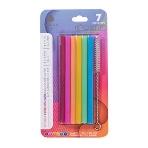 Manna Kids Colour Changing Silicone Straws and Brush 7 Pcs