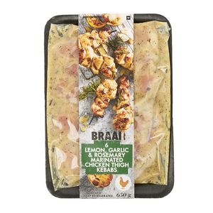 Lemon, Garlic & Rosemary Marinated Chicken Thigh Kebabs 650 g