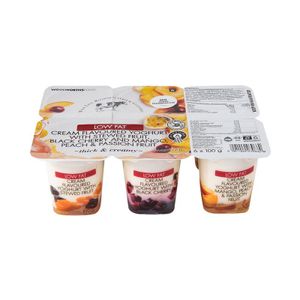Low Fat Cream Flavoured Yoghurt with Stewed Fruit, Black Cherry & Mango, Peach & Passion Fruit 6 x 100 g