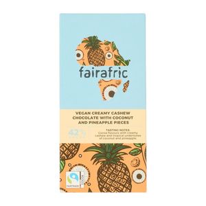 Fairafric 42 % Organic Vegan Creamy Cashew Chocolate with Coconut and Pineapple Pieces 80 g