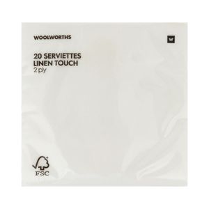 2 Ply White Linen Touch Serviettes 20 pk