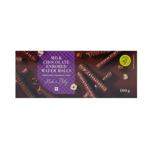 Milk Chocolate Enrobed Wafer Rolls with Hazelnut Creme 100 g