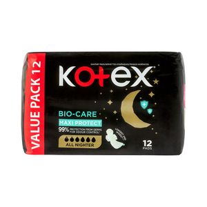 Kotex Bio Care All Night Maxi Pads 12 pk
