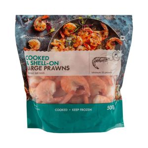 Frozen Cooked & Shell-On Large Prawns 500 g